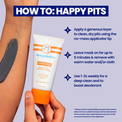 Megababe Happy Pits charcoal detox texture visible on skin.