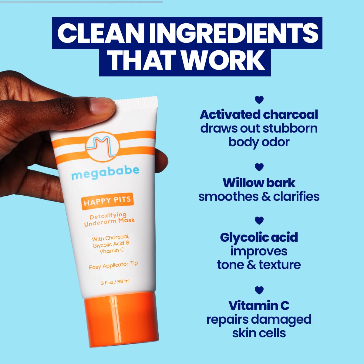 Megababe Happy Pits mask being applied to underarm skin.