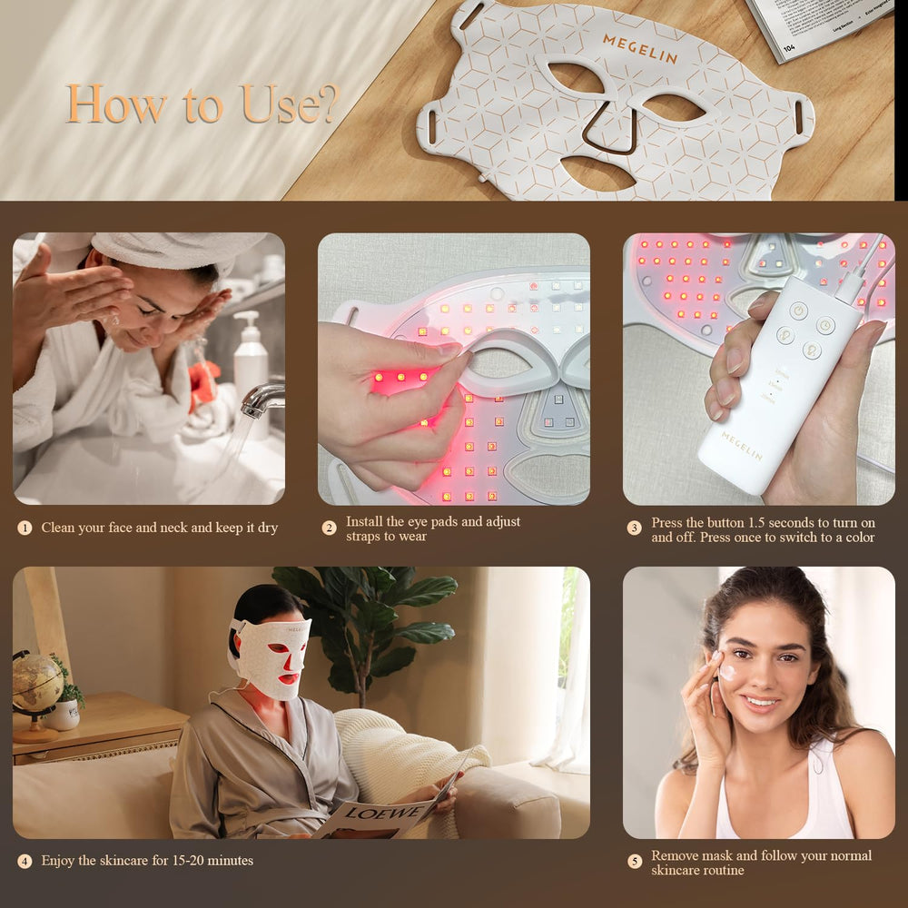 MEGELIN mascarilla-luz-led-7-colores-recargable comodidad sin cables.