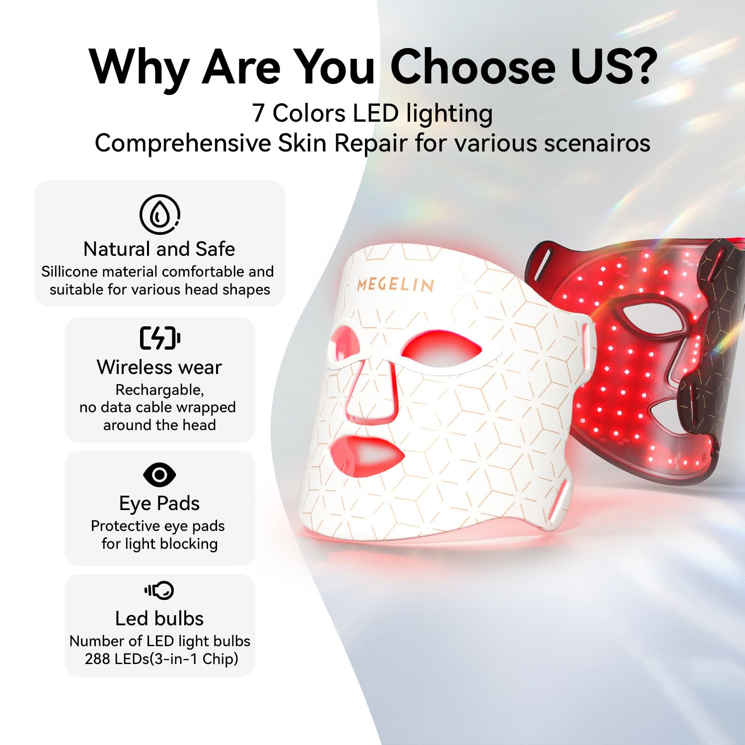 MEGELIN máscara facial, silicona flexible y suave para uso sin irritación.