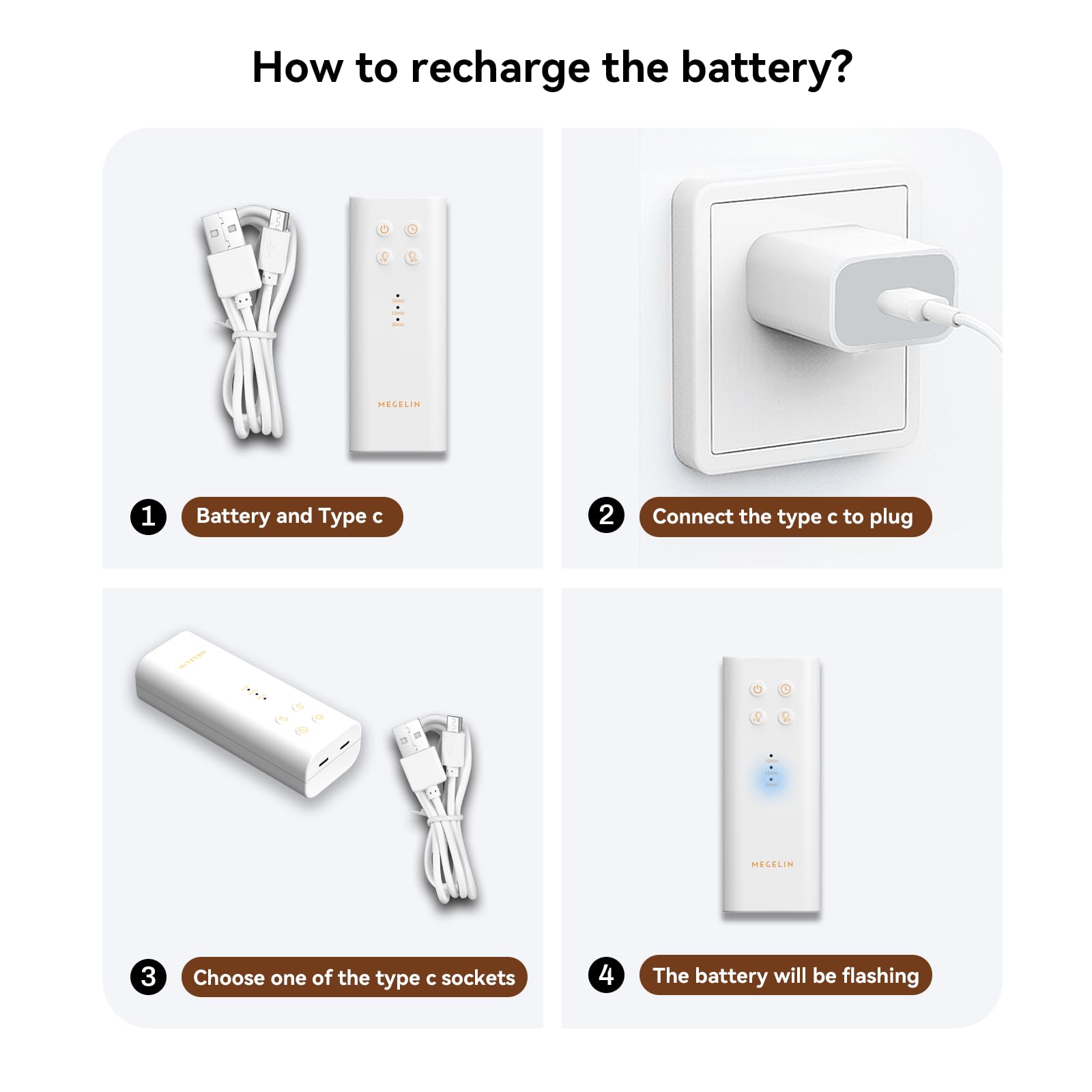 MEGELIN Mascara recargable, tranquilidad sin cables y uso portátil.