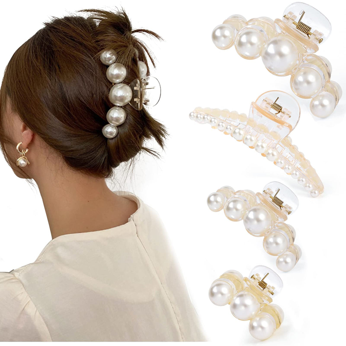 Pinza Mehayi con perlas grandes, para un peinado elegante en eventos.