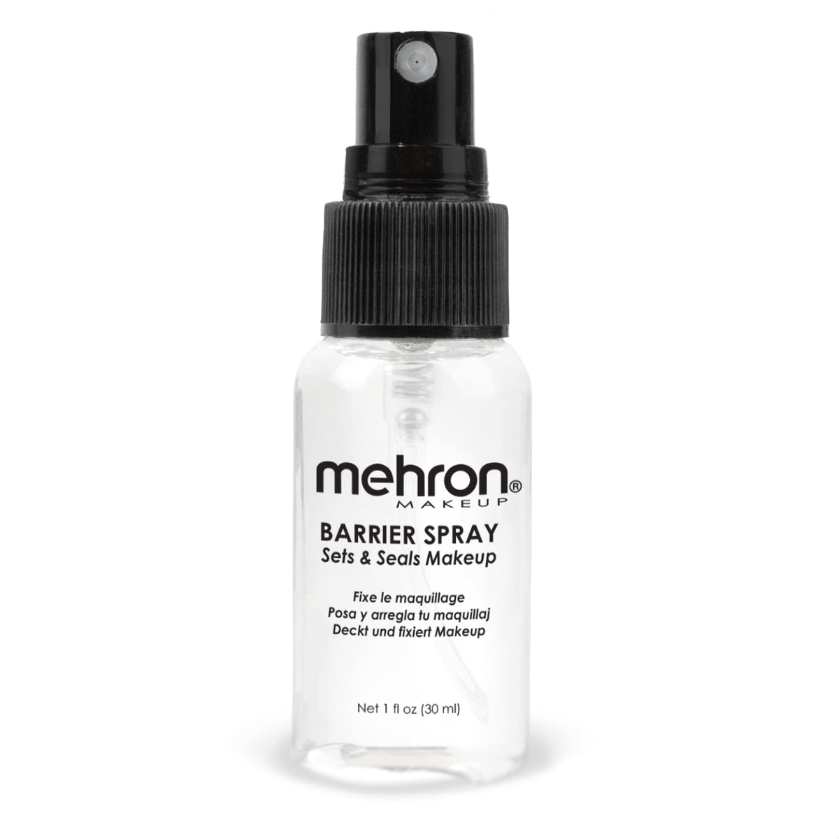 Mehron Barrier Spray: botella-1oz para fijar maquillaje todo el día.
