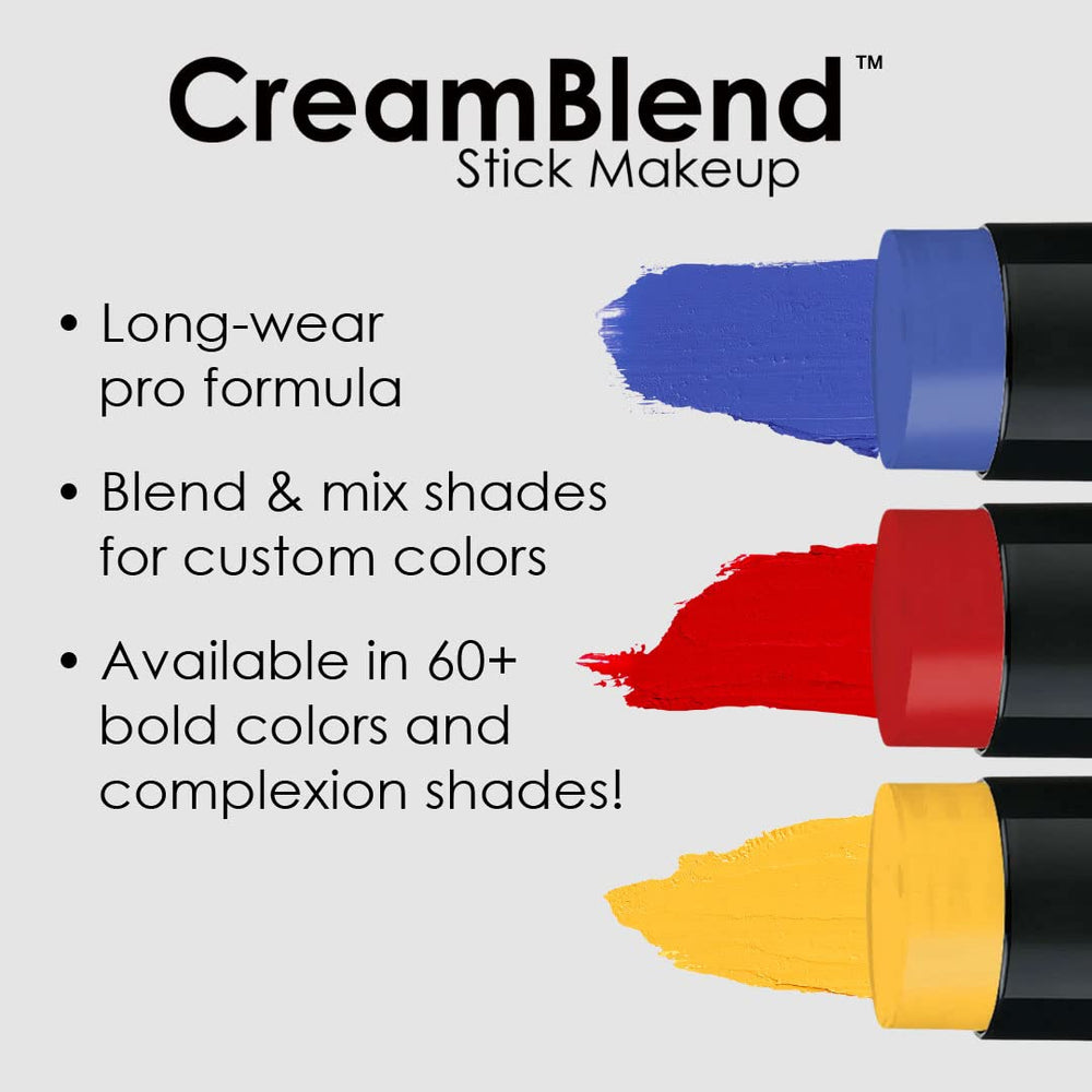 Mehron CreamBlend Stick, fórmula con aloe vera y vitamina E para la piel.