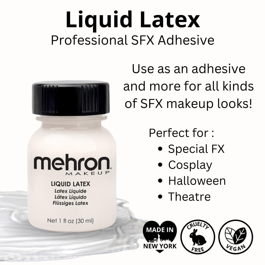 Mehron Látex Líquido: textura de piel para efectos realistas y duraderos.