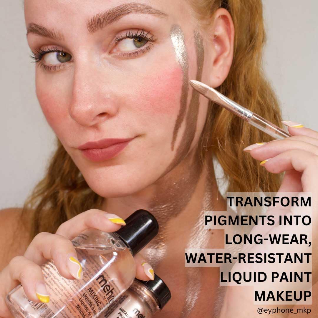 Mehron Mixing Liquid, convierte pigmentos en pintura para cara y cuerpo a prueba de transferencia.