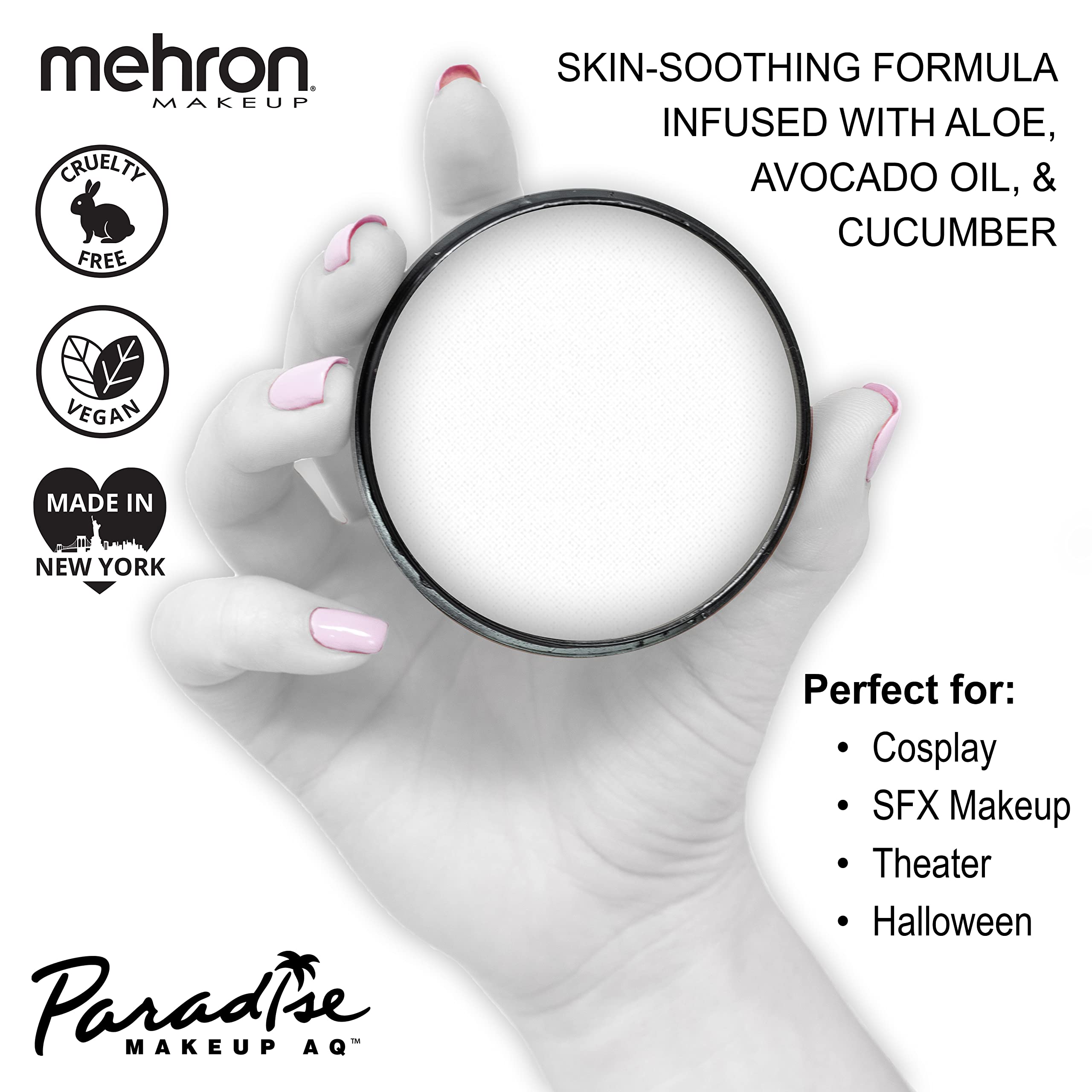 Mehron Paradise AQ Pro colores intensos para rostro y cuerpo, ideal para escenarios.
