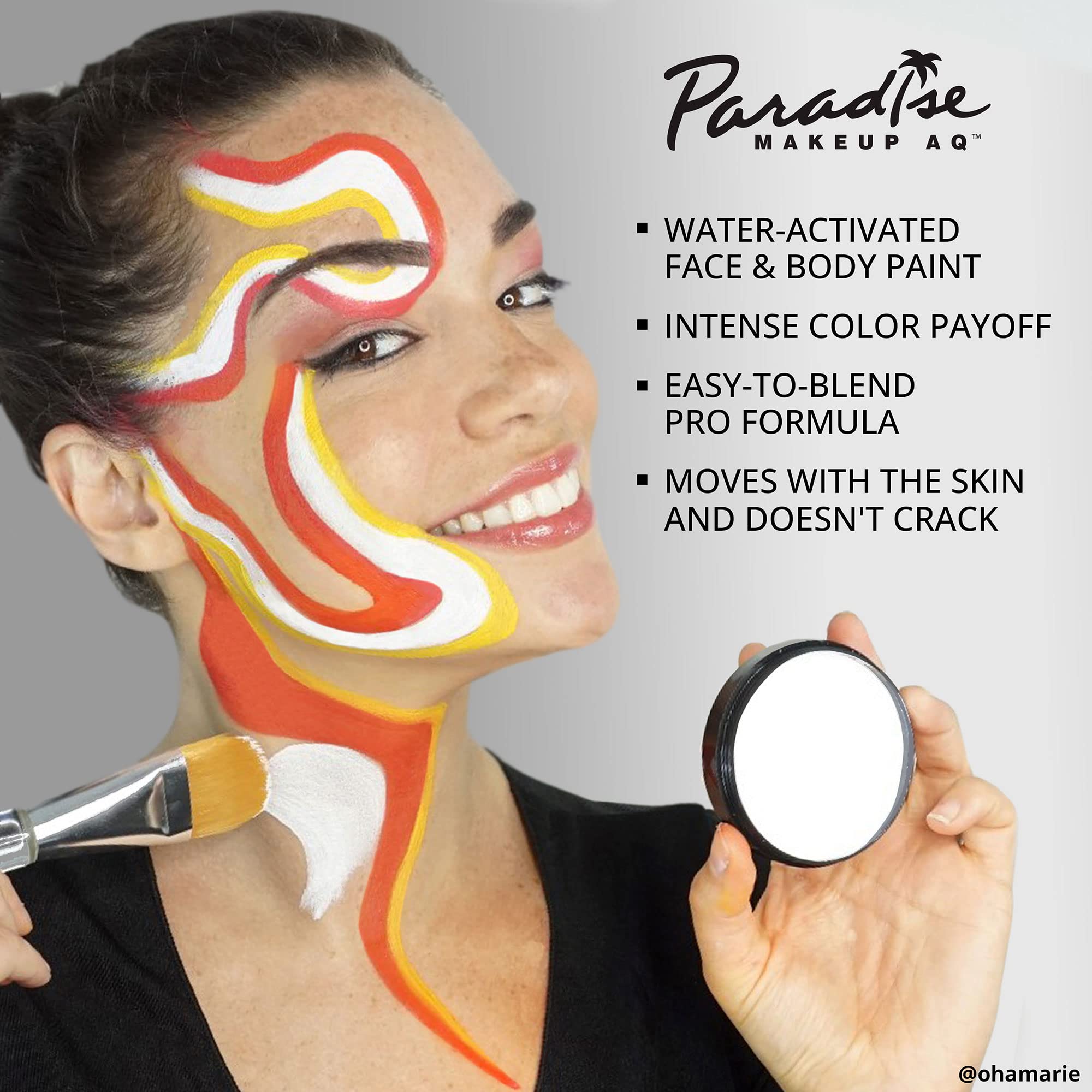 Mehron Paradise Makeup AQ, activación con agua para ajustar la consistencia y cobertura.
