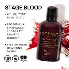 Mehron Sangre de Escena color rojo natural para un aspecto convincente.
