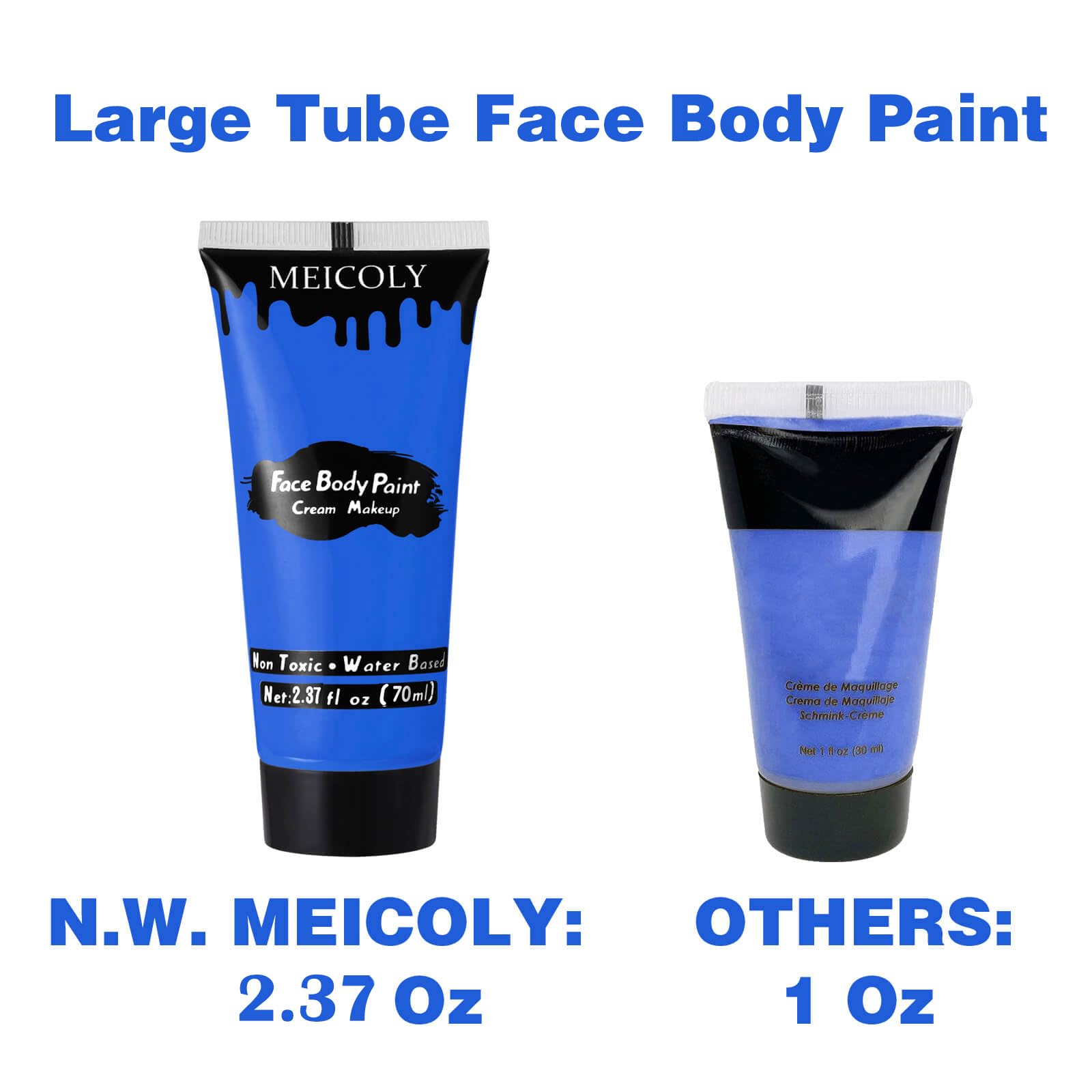 MEICOLY pintura azul royal para cara y cuerpo, aplicación suave y uniforme.