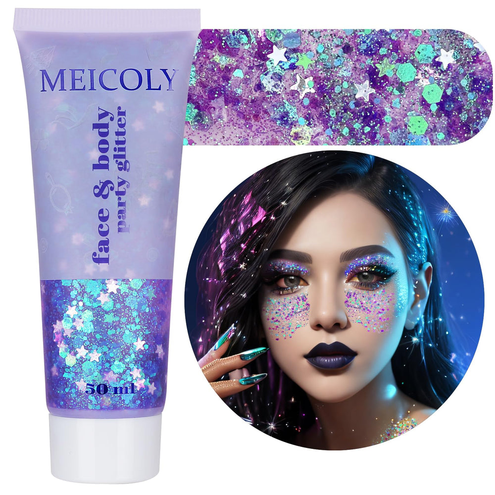 MEICOLY brillo para cabello lila claro, ideal para peinados con purpurina.
