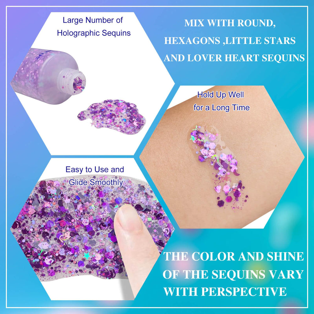 MEICOLY escamas sirena moradas para festivales, añade brillo al estilo.