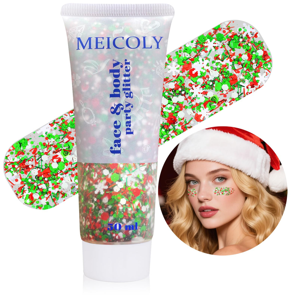 MEICOLY gel brillo cara corazón navidad: destellos para un estilo festivo.