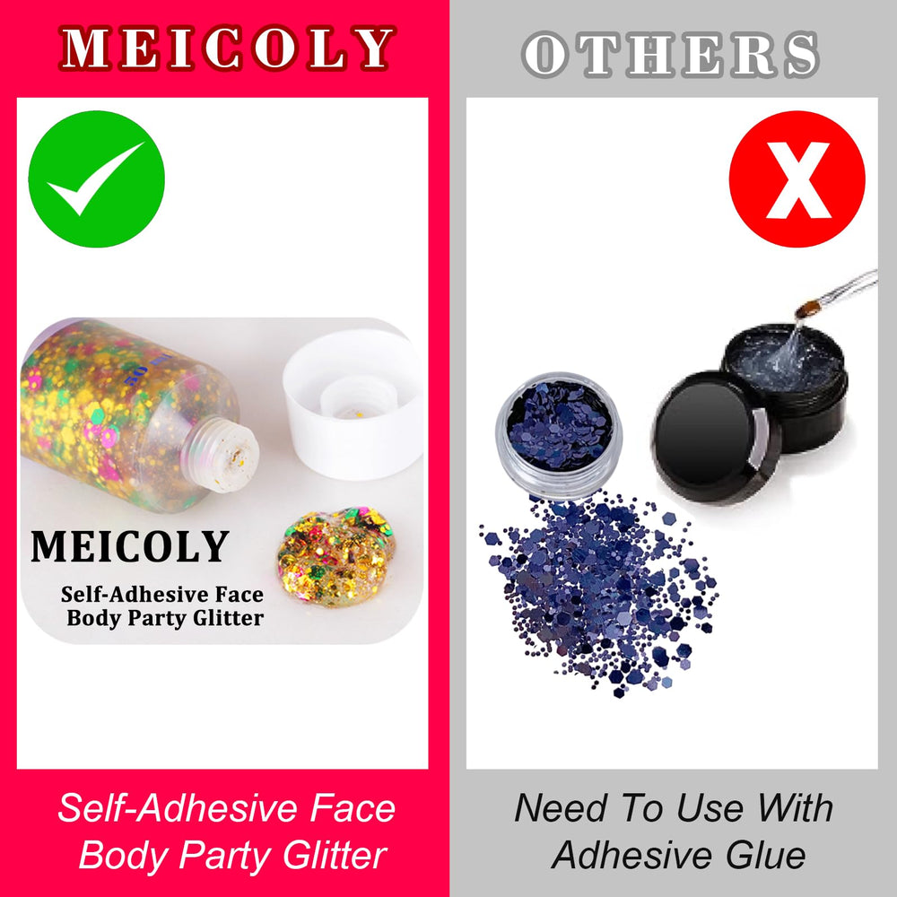 Aplicación versátil: cara, ojos, labios y cabello con MEICOLY glitter.