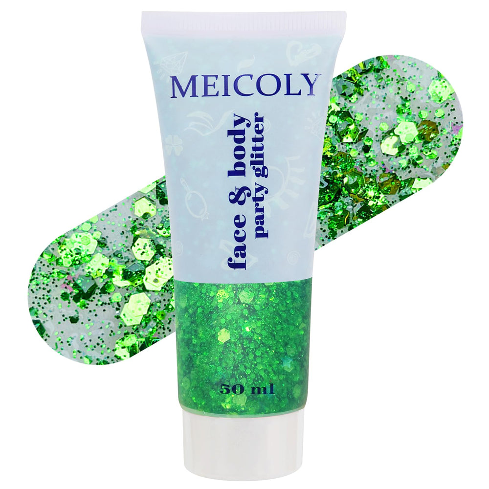MEICOLY glitter clavículas verde: resalta cuello y clavículas con brillo.