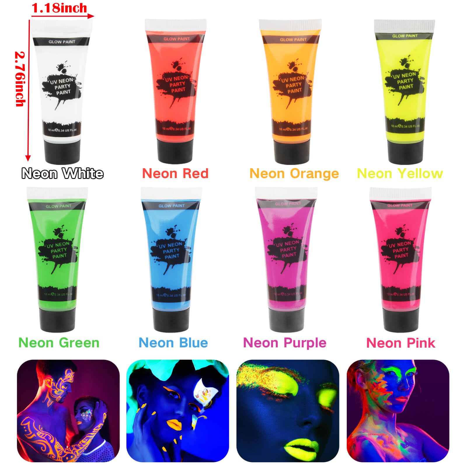 MEICOLY Glow para cuerpo en 8 tubos; colores vivos y duraderos.