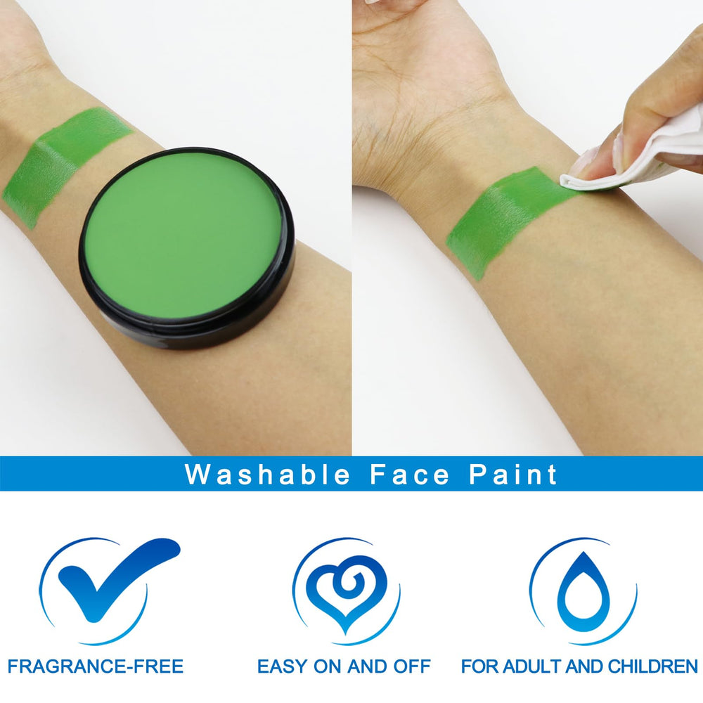 Pintura de cara verde MEICOLY para cosplay navideño, seguro y fácil de quitar.