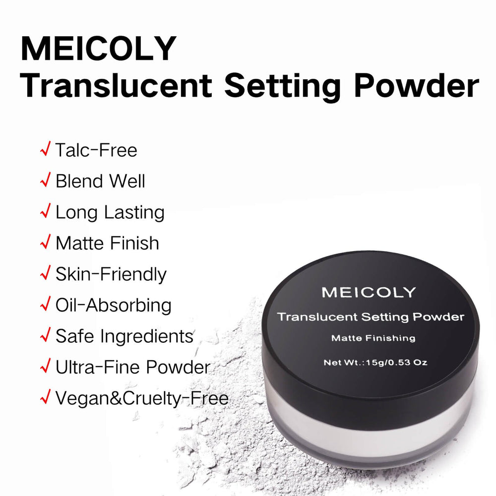 MEICOLY polvo fijador translúcido para un acabado mate
