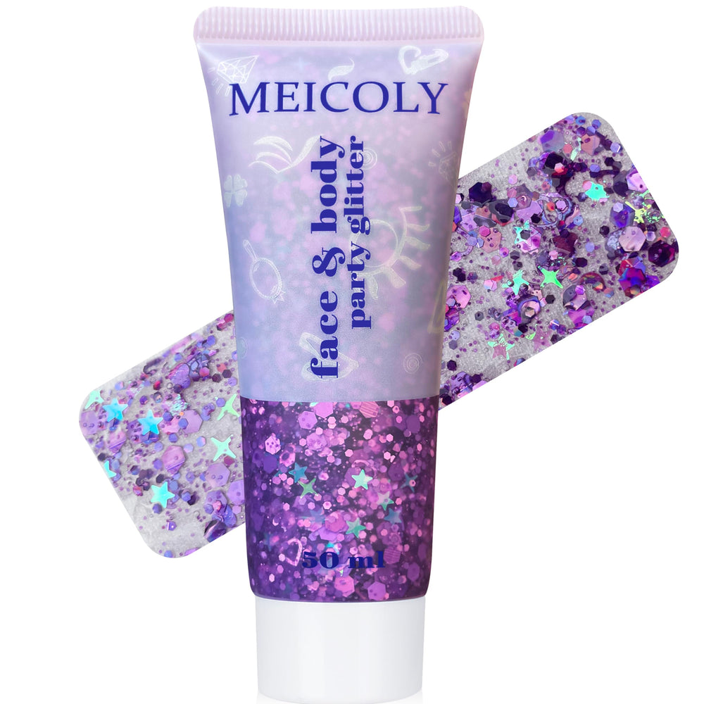 MEICOLY purpurina morada para cabello, brillo holográfico para fotos.