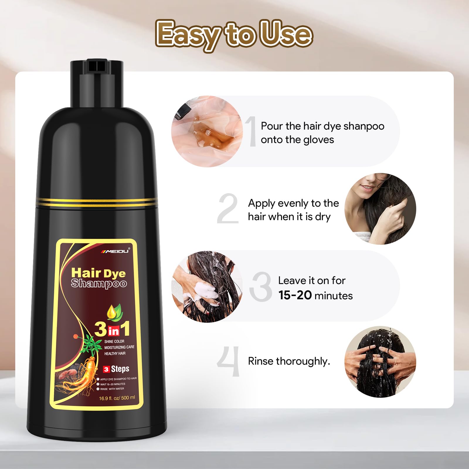 MEIDU Shampoo Shop: cabello cubierto con color para un tono uniforme.