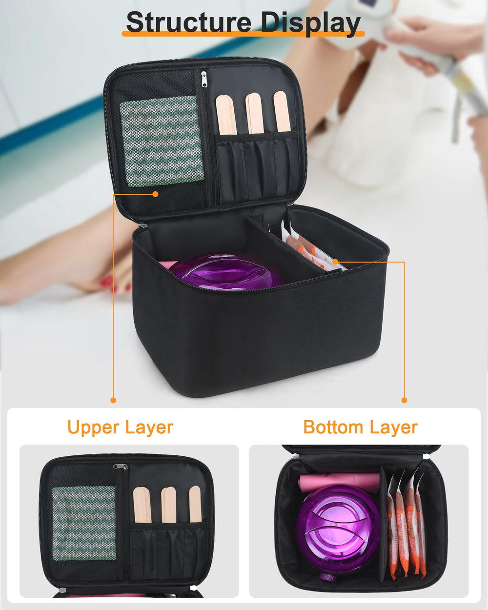 Meiiy bolsa con gran compartimento, almacenamiento espacioso para ceras y productos de cuidado