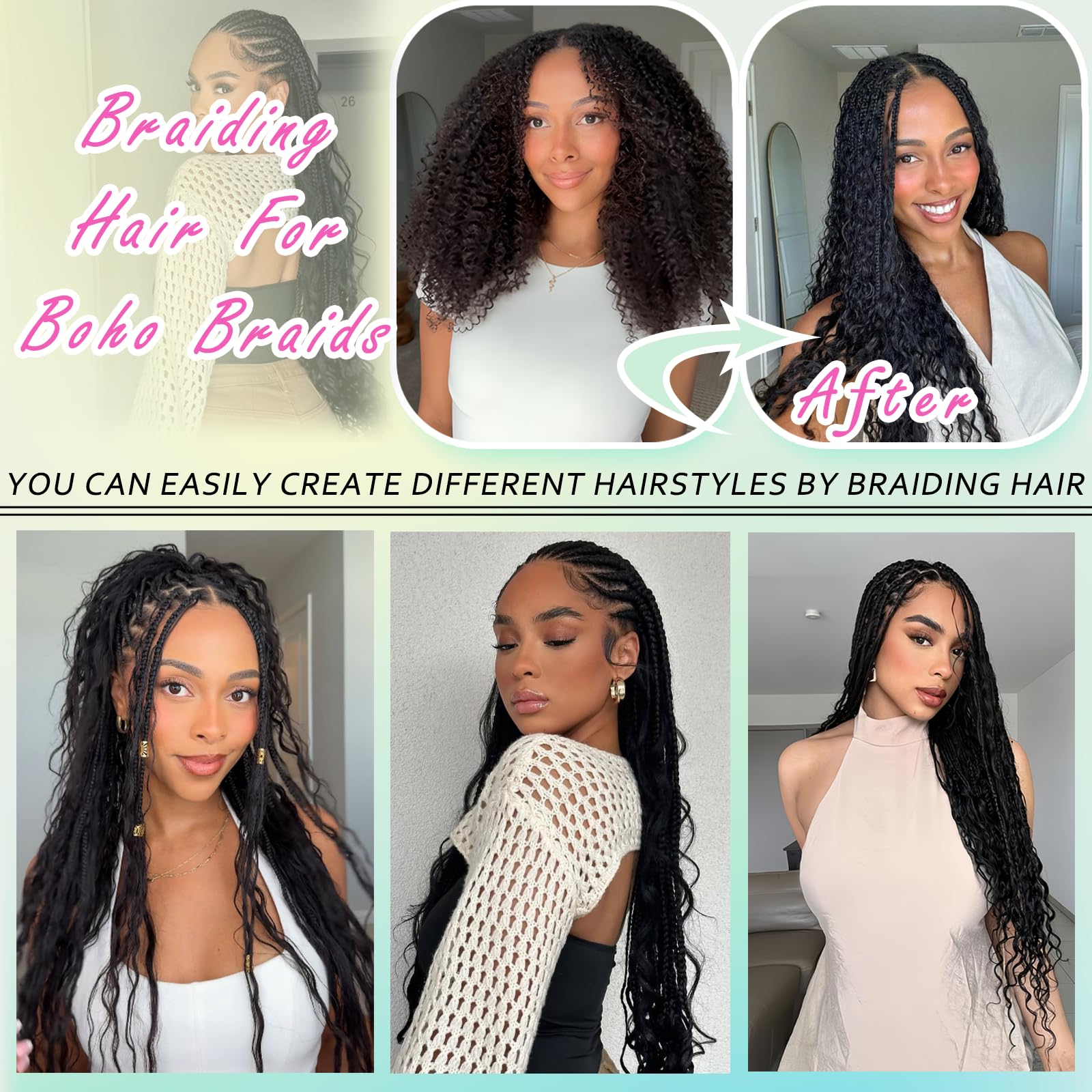 MEIYOU paquetes de 4 unidades para trenzas bohemias, útiles para peinado completo.