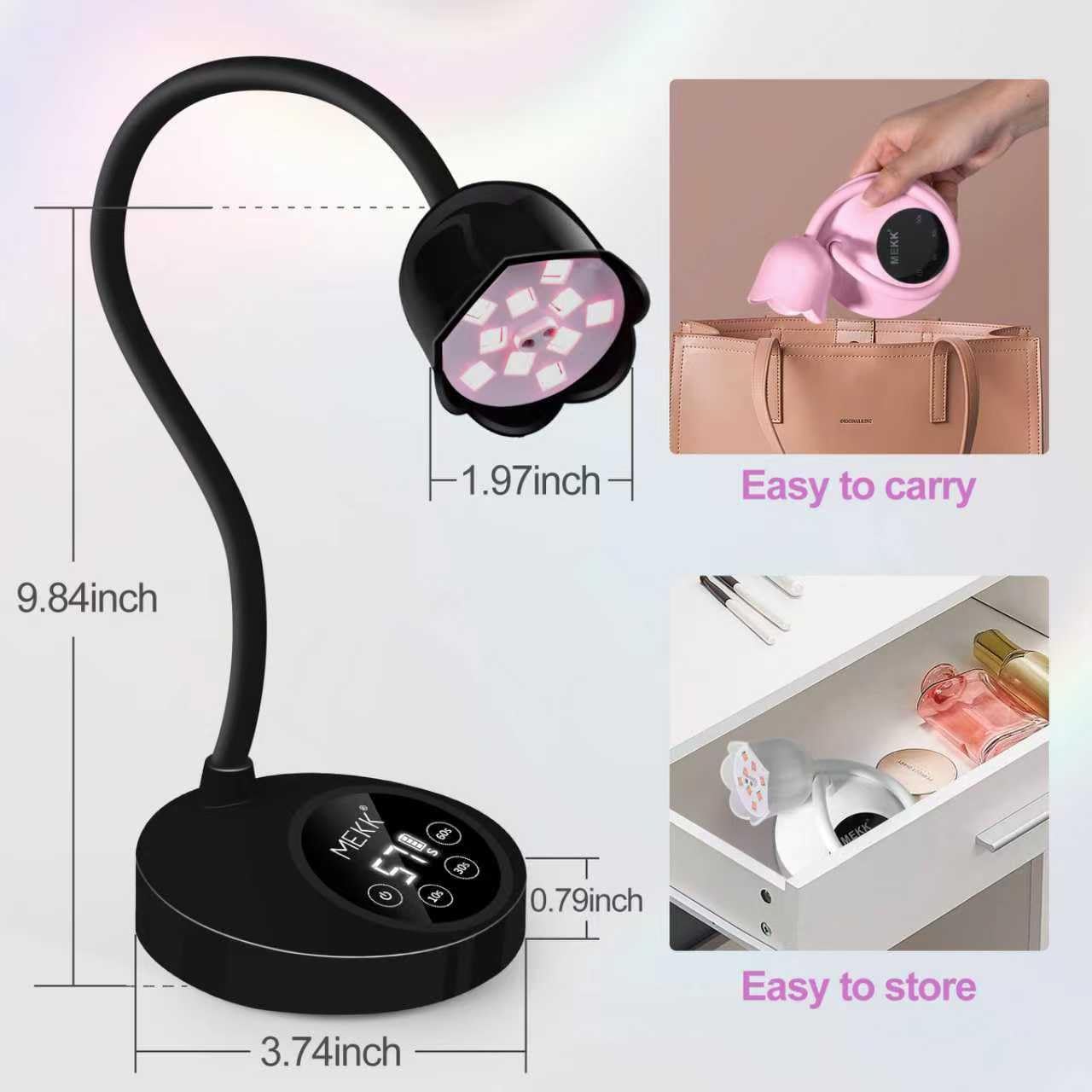 MEKK lampara UV compacta ideal para viaje y uso doméstico.