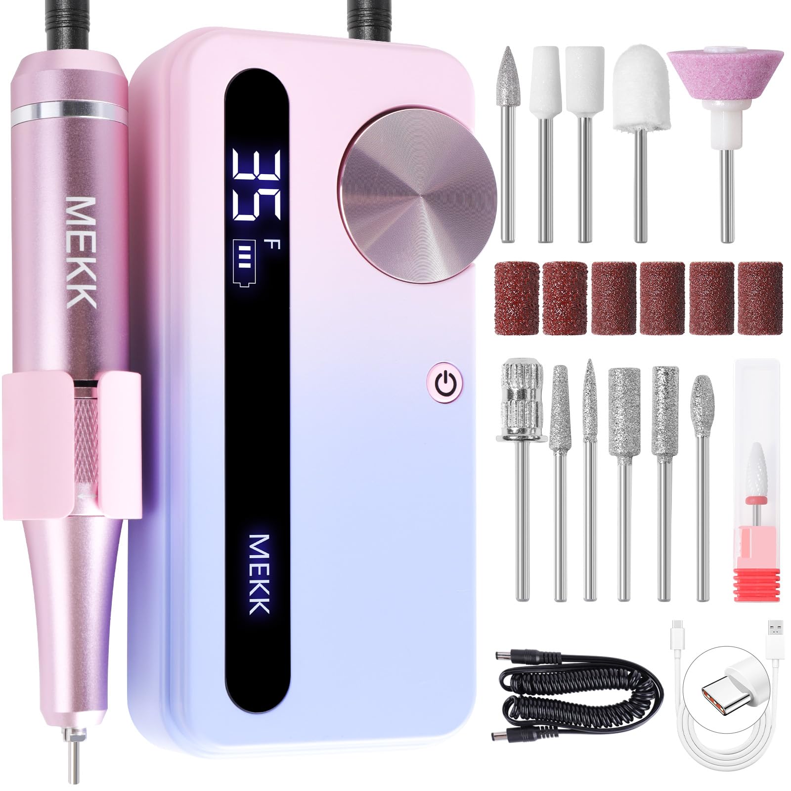 MEKK Lima eléctrica de uñas en primer plano mostrando potencia para trabajos precisos.