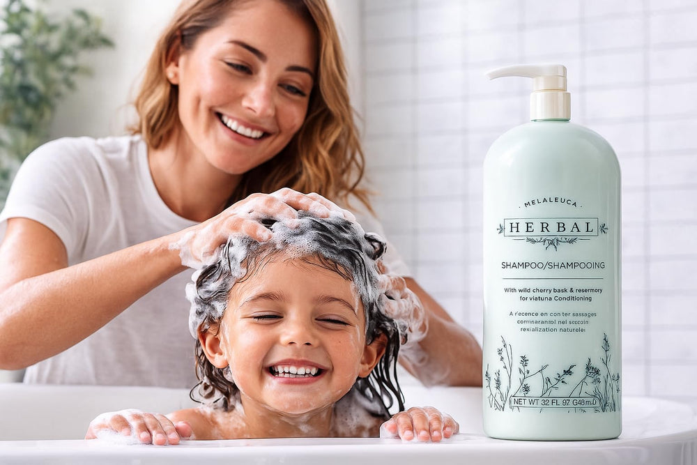 Champú de hierbas Melaleuca: brillo y volumen para peinados con cuerpo.