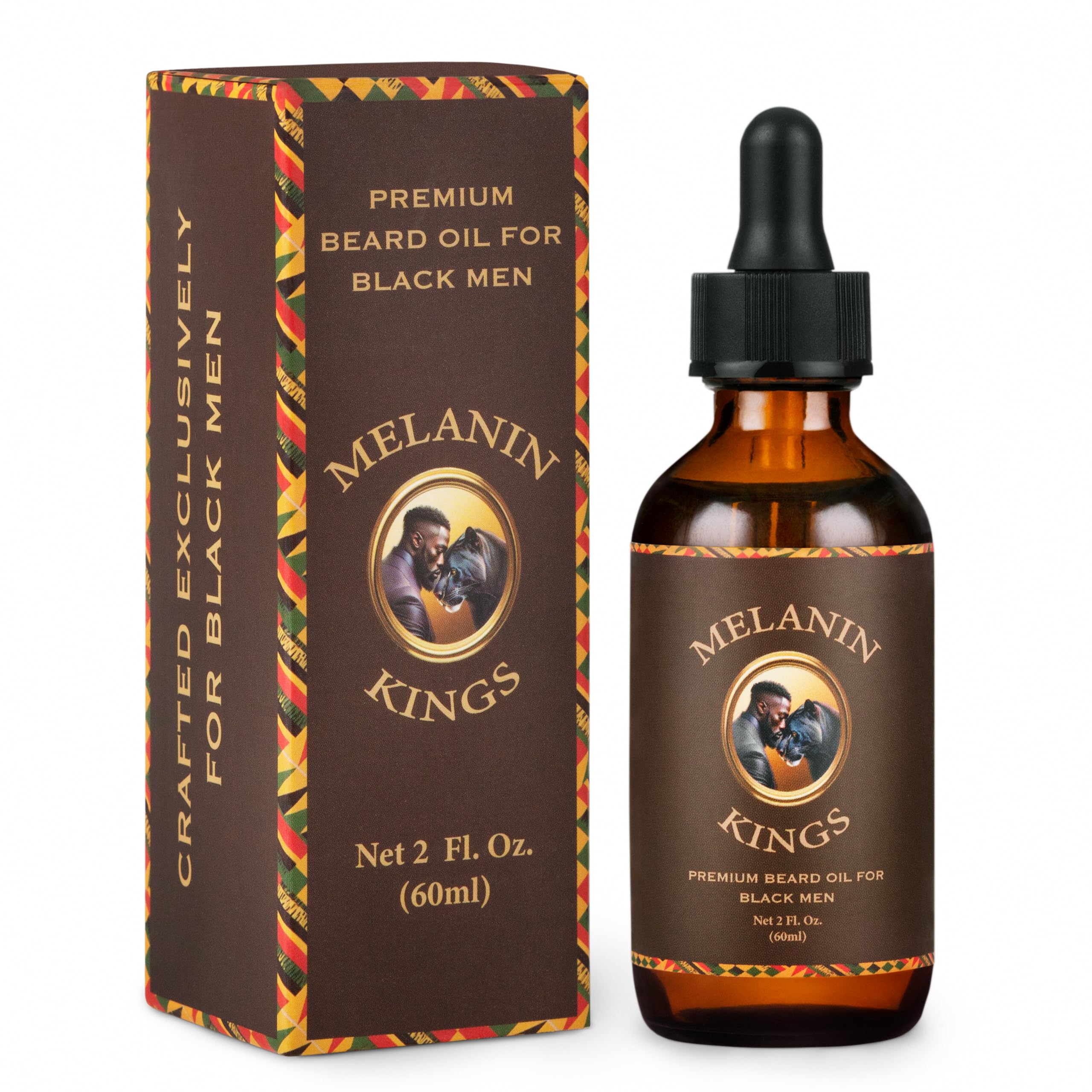 Melanin Kings Aceite para barba, botella cuidada para uso diario.