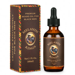 Melanin Kings Aceite para barba, botella cuidada para uso diario.