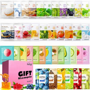 Meleell 40-pack masks box front showing variety for all skin types, spa-like hydration