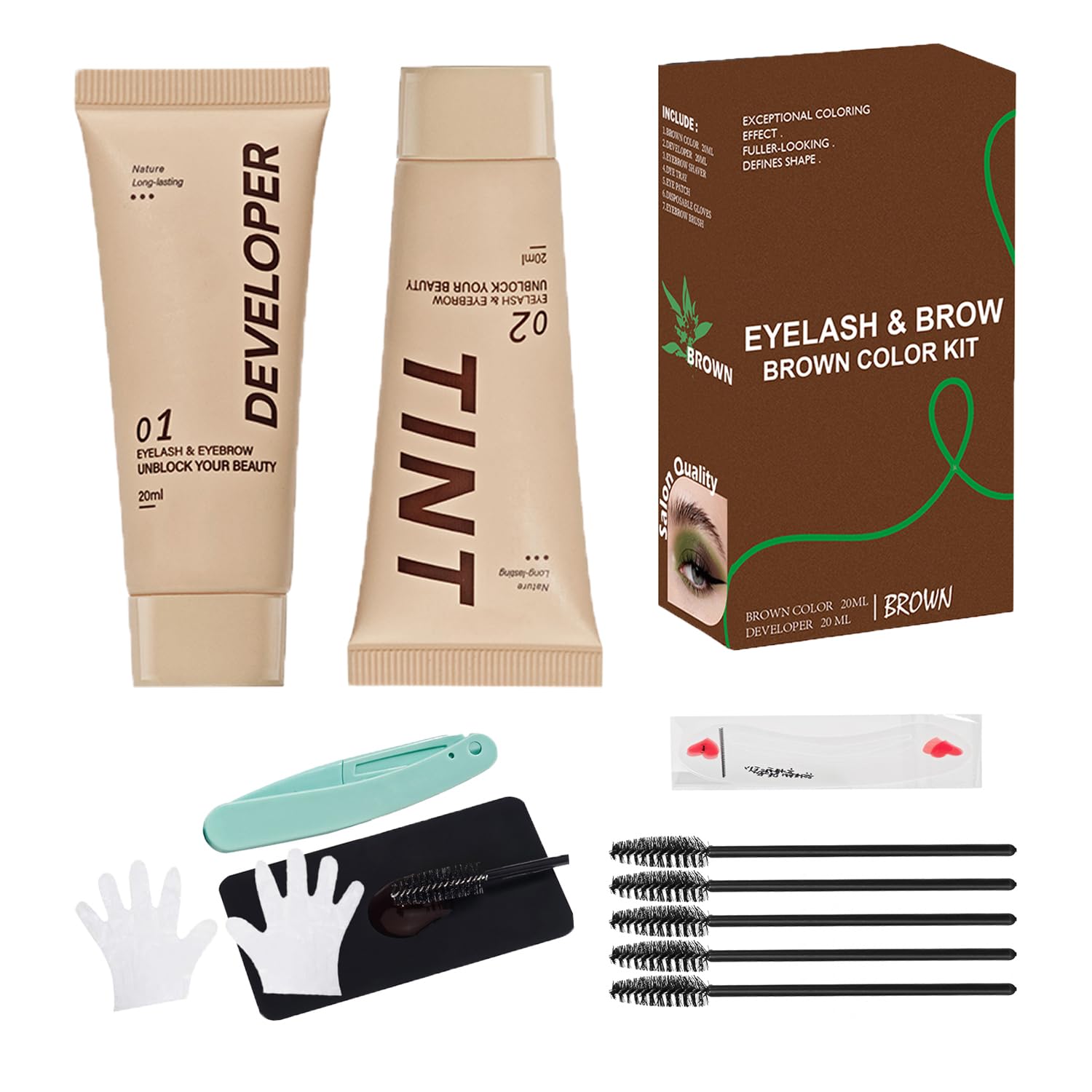 MELLUCCI kit coloración cejas y pestañas marrón para un acabado natural.