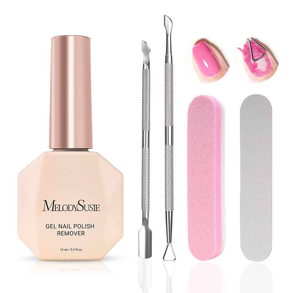 MelodySusie Kit quitar esmalte gel 15ml facilita una manicura rápida en casa.