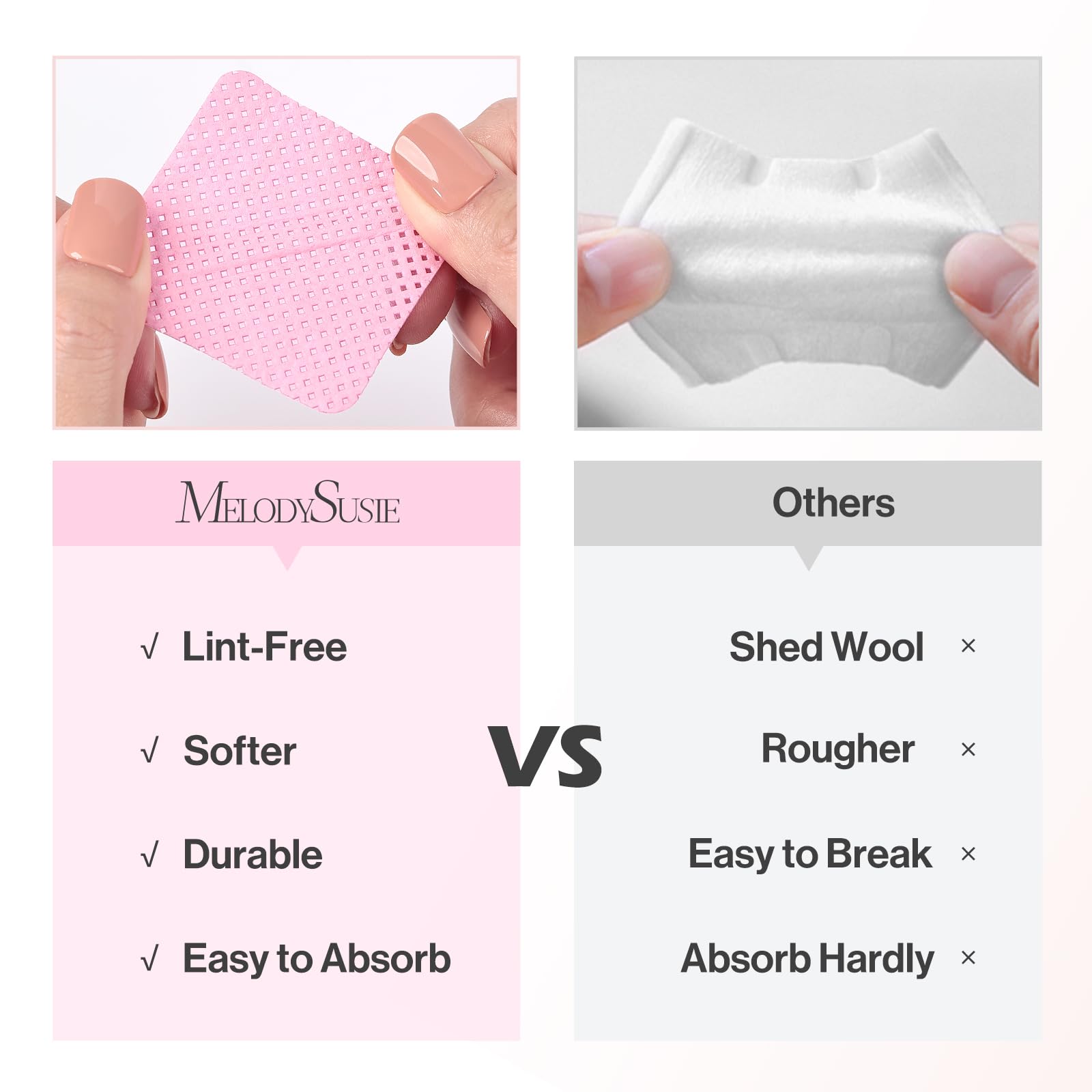 MelodySusie, toallitas para desmaquillar esmalte, absorben rápido sin residuos.