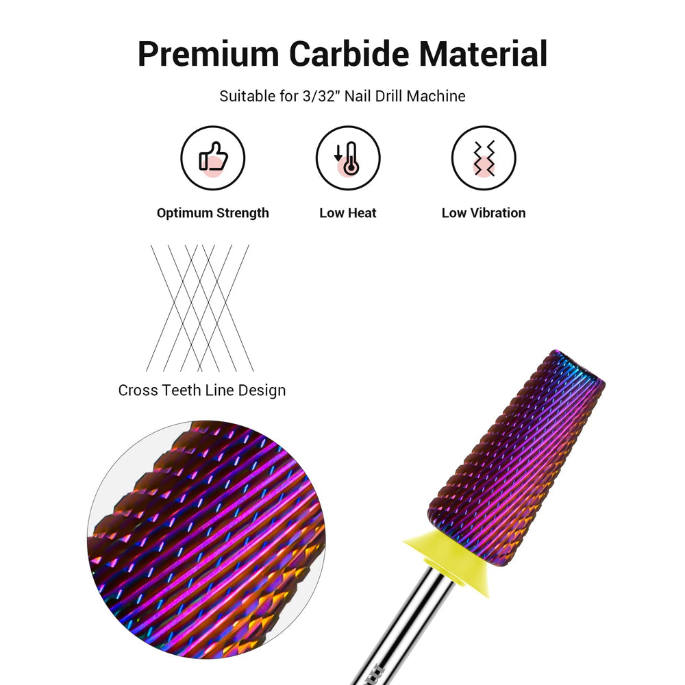 MelodySusie bit carburo YG6X, vista lateral, desbaste suave para uñas naturales.