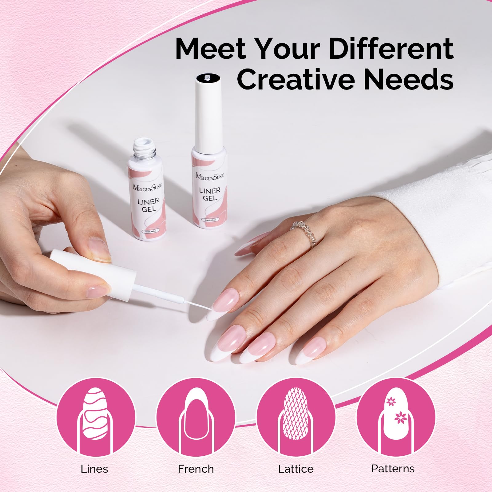 Aplicación fácil del delineador gel blanco MelodySusie para uñas.