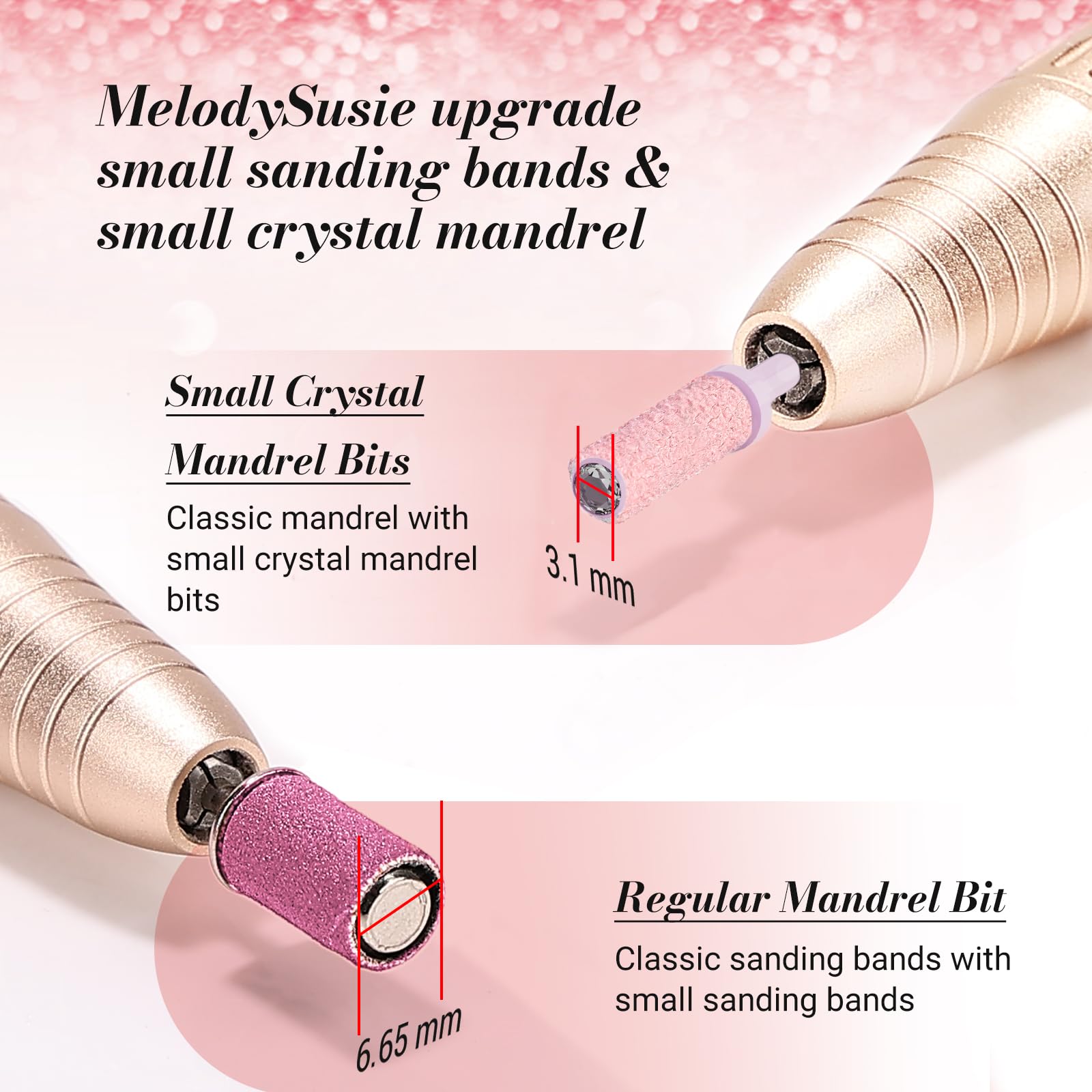 MelodySusie: banda grano 180, suaviza uñas naturales y cutículas con baja velocidad.