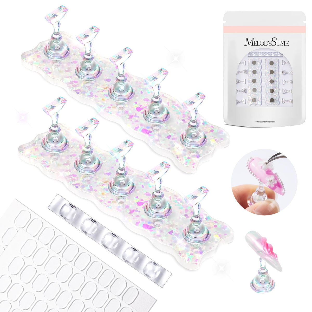 MelodySusie base imantada blanca brillante para exhibir uñas con estabilidad