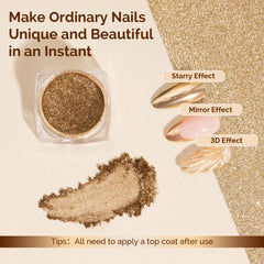 melodysusie polvo cromado champagne oro para uñas, ofrece efecto espejo duradero y brillo intenso