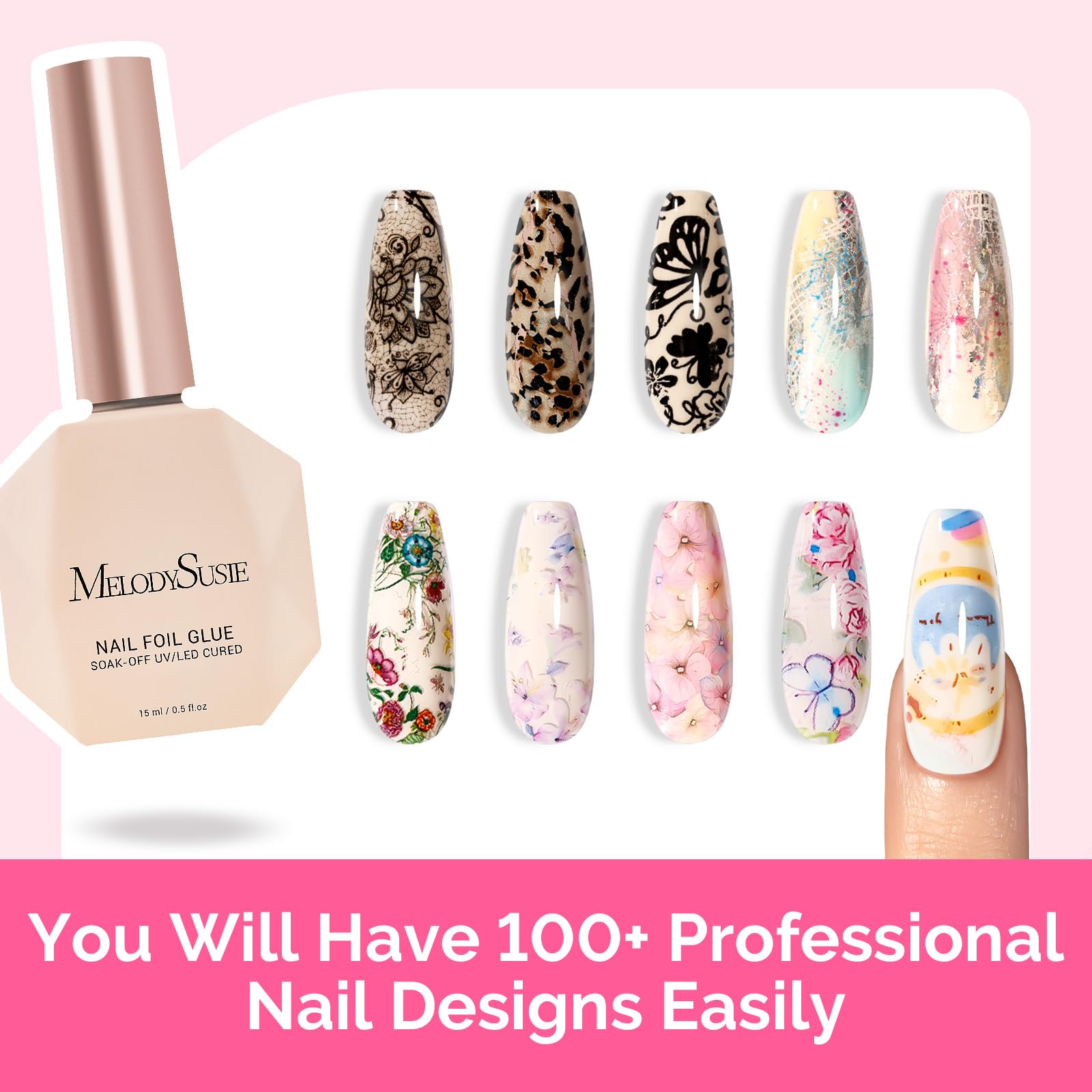 MelodySusie gel adhesivo para lámina metálica, compatible con uñas naturales y artificiales.