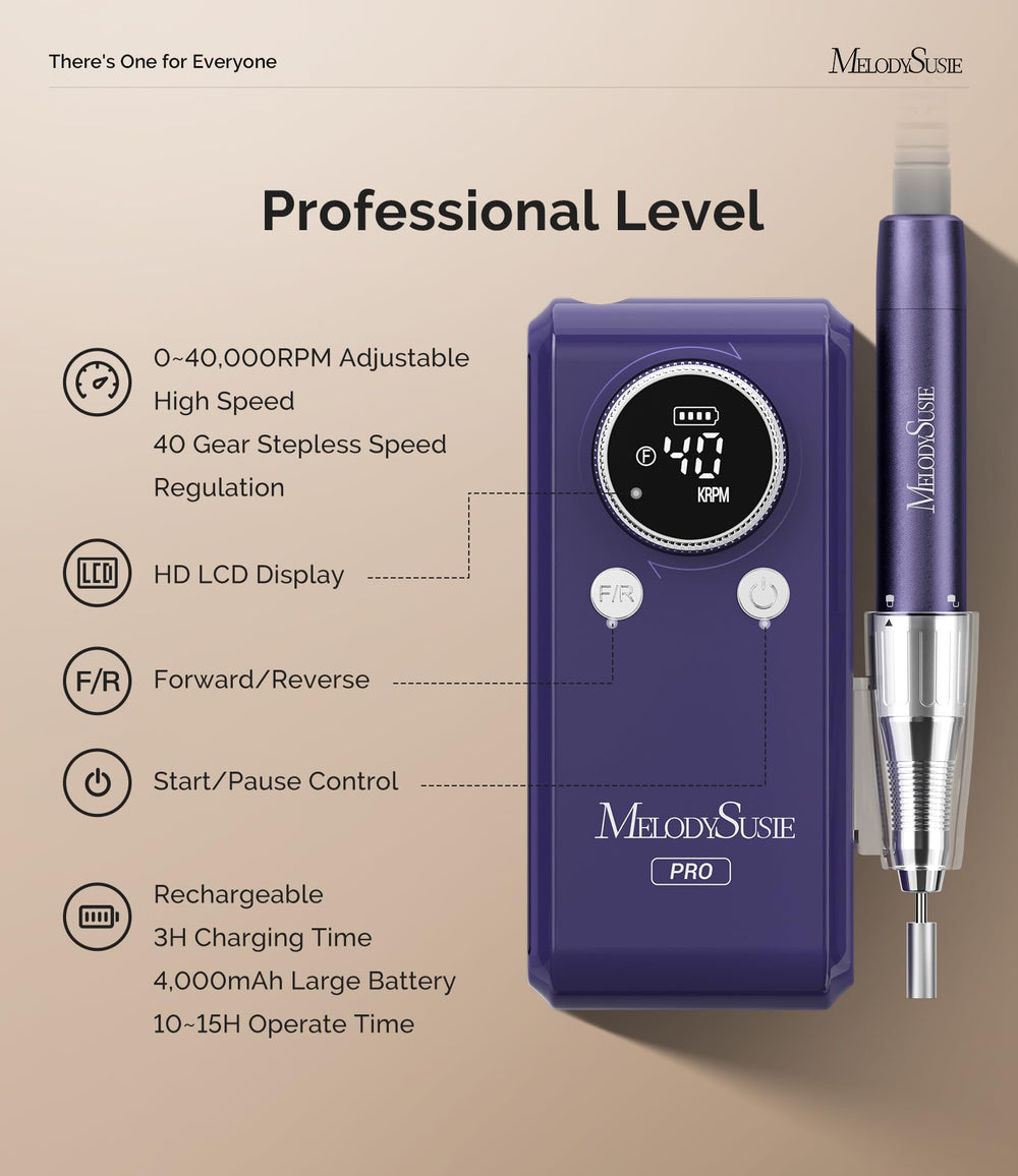 MelodySusie control de velocidad suave con 40 niveles para todo tipo de uñas.