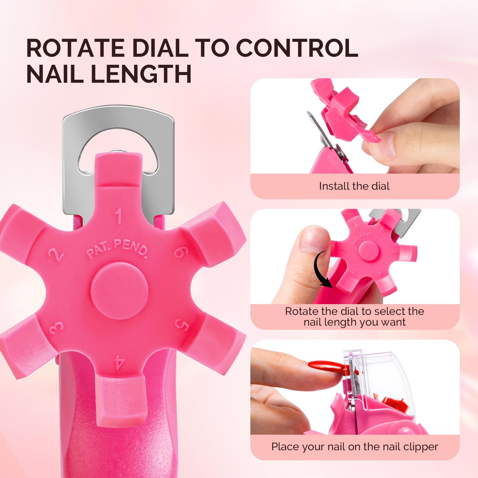 MelodySusie cortauñas acrílicos rosa, diseño ergonómico ofrece manejo cómodo en sesiones largas.