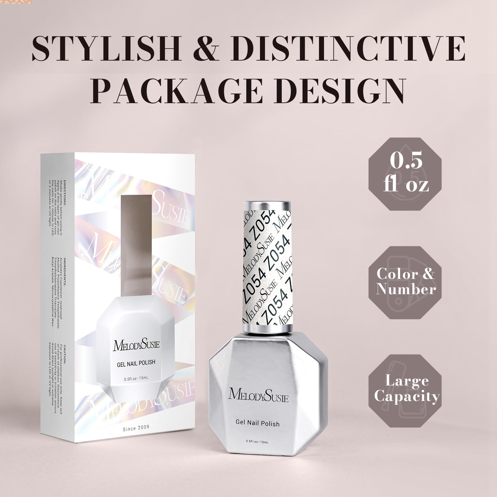 MelodySusie esmalte gel blanco destellos, fórmula de bajo olor para mayor comodidad.