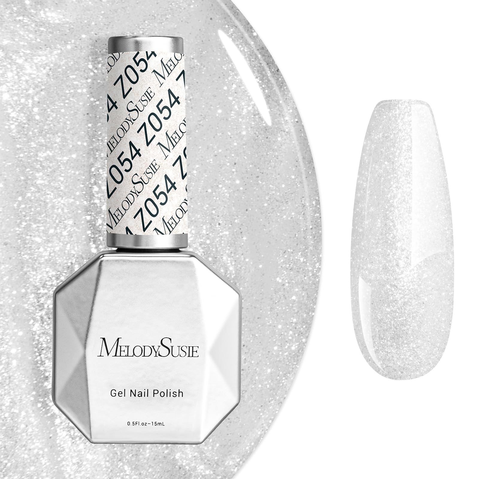 MelodySusie esmalte gel blanco con destellos, brillo duradero para uñas.
