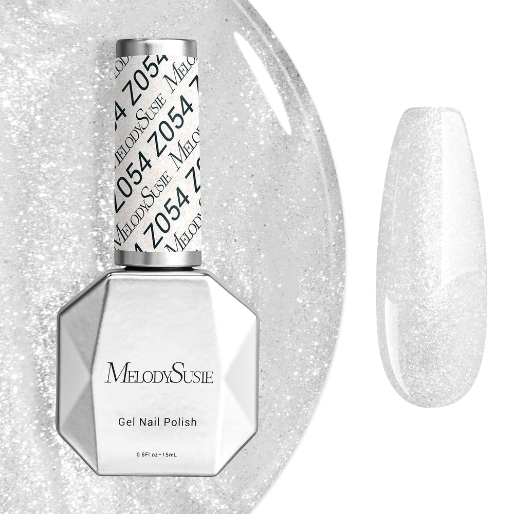 MelodySusie esmalte gel blanco con destellos, brillo duradero para uñas.