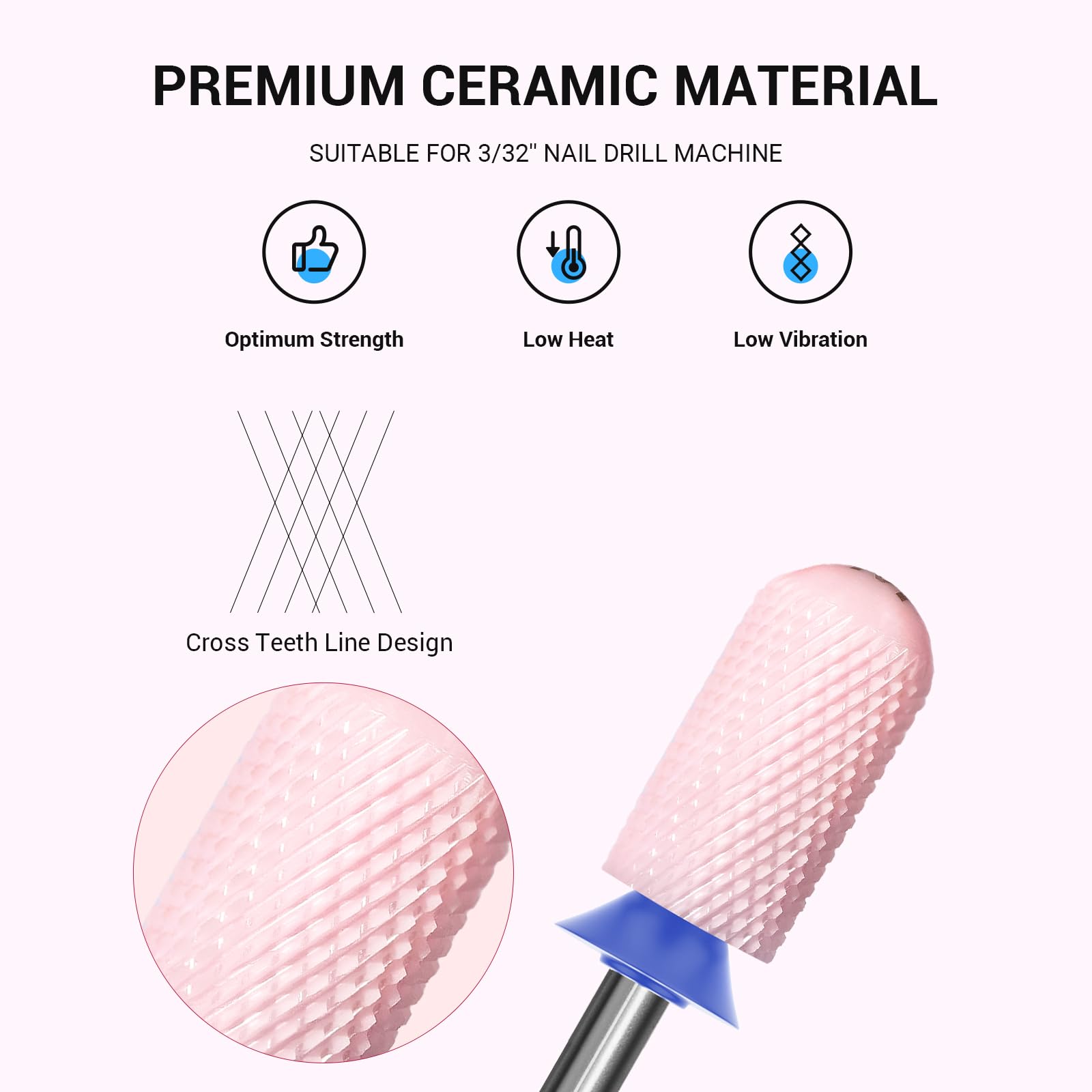 MelodySusie fresa cerámica uñas con superficie suave, protege cutículas durante limado.