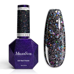 MelodySusie Galaliver esmalte gel glitter negro 15ml para manicura duradera