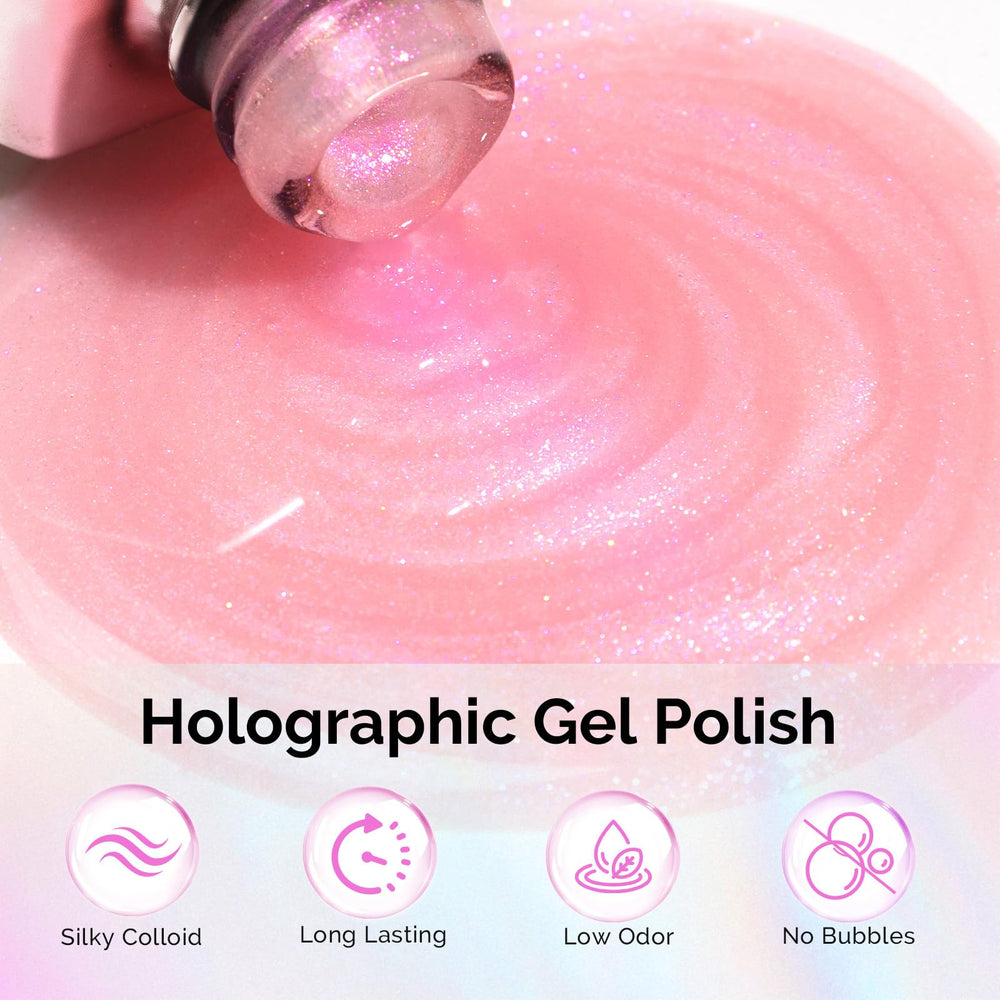 MelodySusie Gel rosa con efecto holográfico para manicuras llamativas