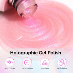 MelodySusie Gel rosa con efecto holográfico para manicuras llamativas